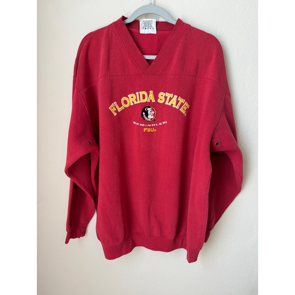 Vintage Lee Sport Florida State Seminoles FSU V-Neck Sweatshirt Red XL 90s NCAA